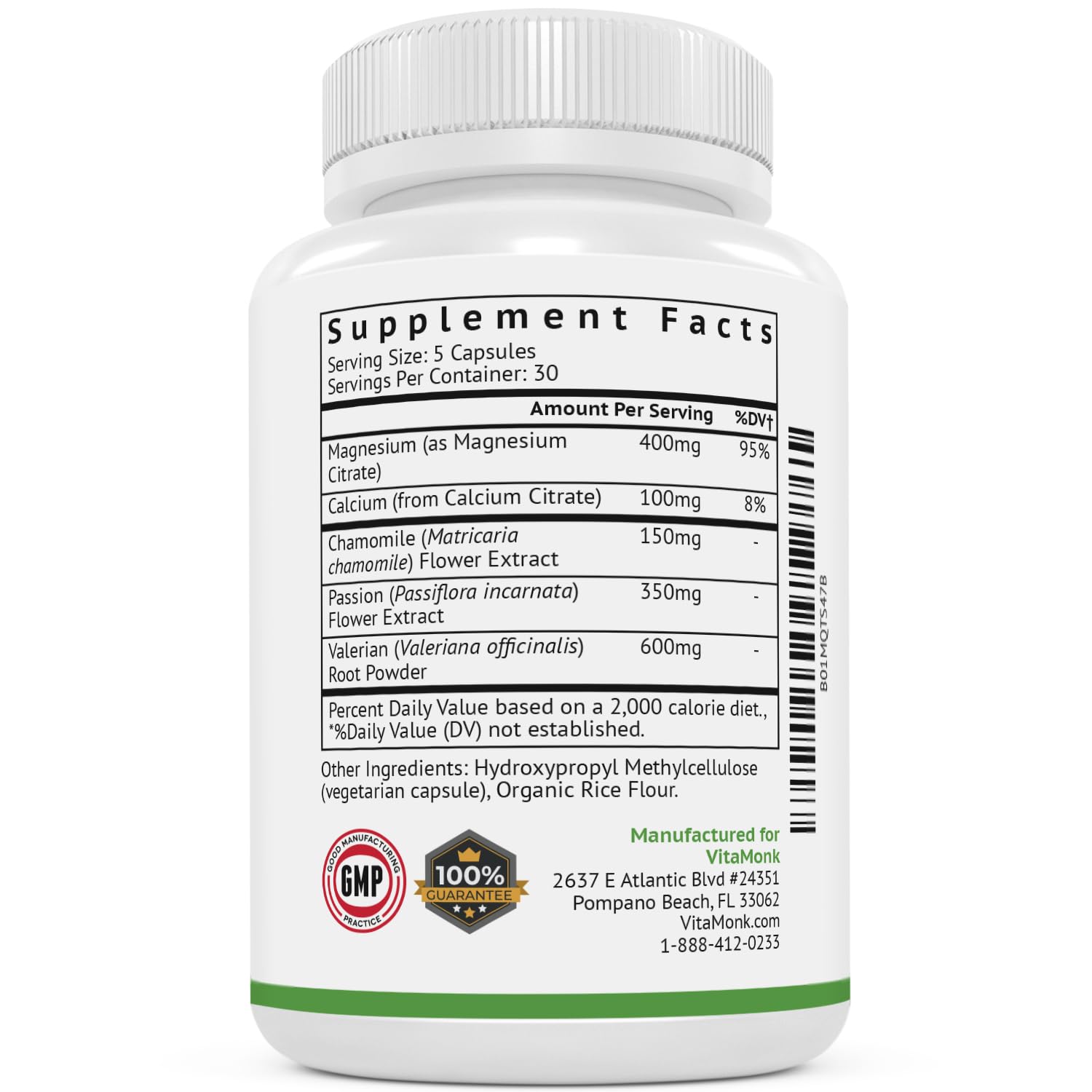 Capsules VitaMonk Relaxeril alignées, évoquant pureté et qualité.