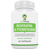 VitaMonk Resveratrol Pterostilbene – bouteille élégante, soutien potentiel à l’énergie cellulaire.