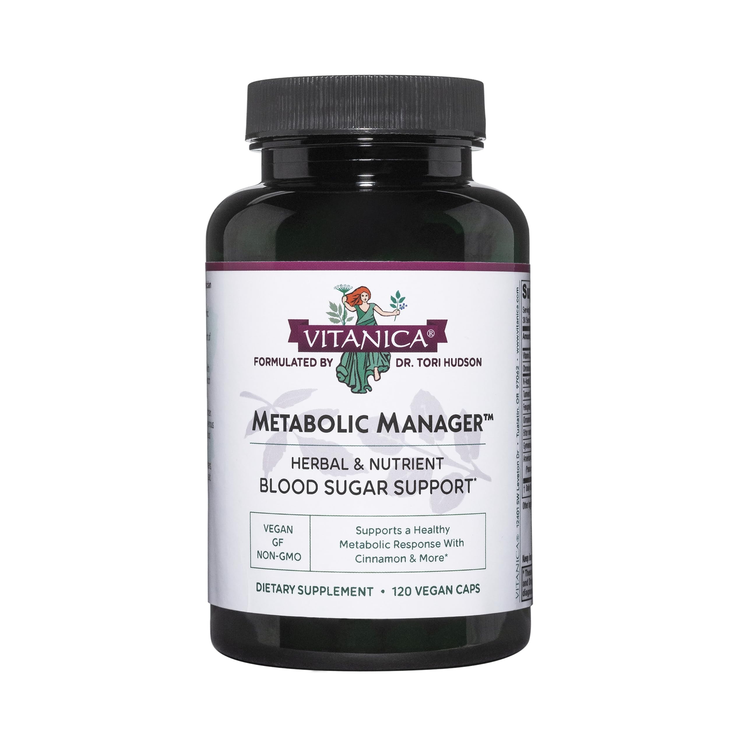 Vitanica Metabolic Manager boîte et étiquette, soutien potentiel au métabolisme.
