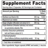 Vitanica Butterbur Extra, emballage vert, produit vegan et sans OGM