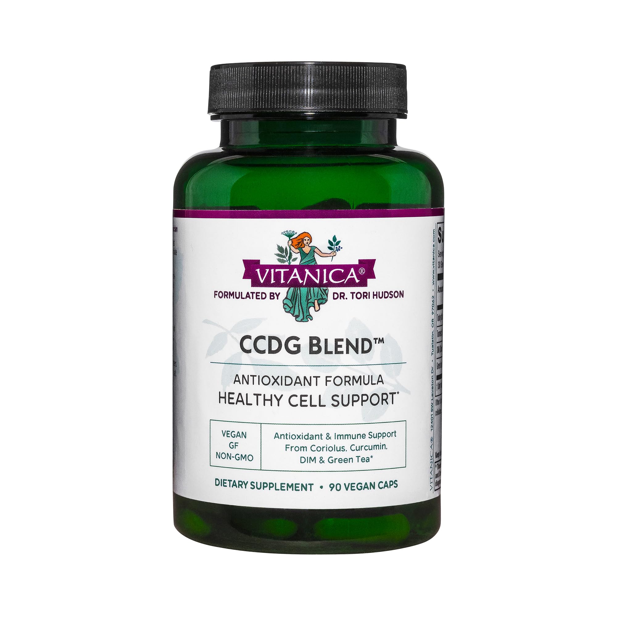 Vitanica CCDG Blend, bouteille montrant le soutien immunitaire possible grâce au thé vert et curcuma