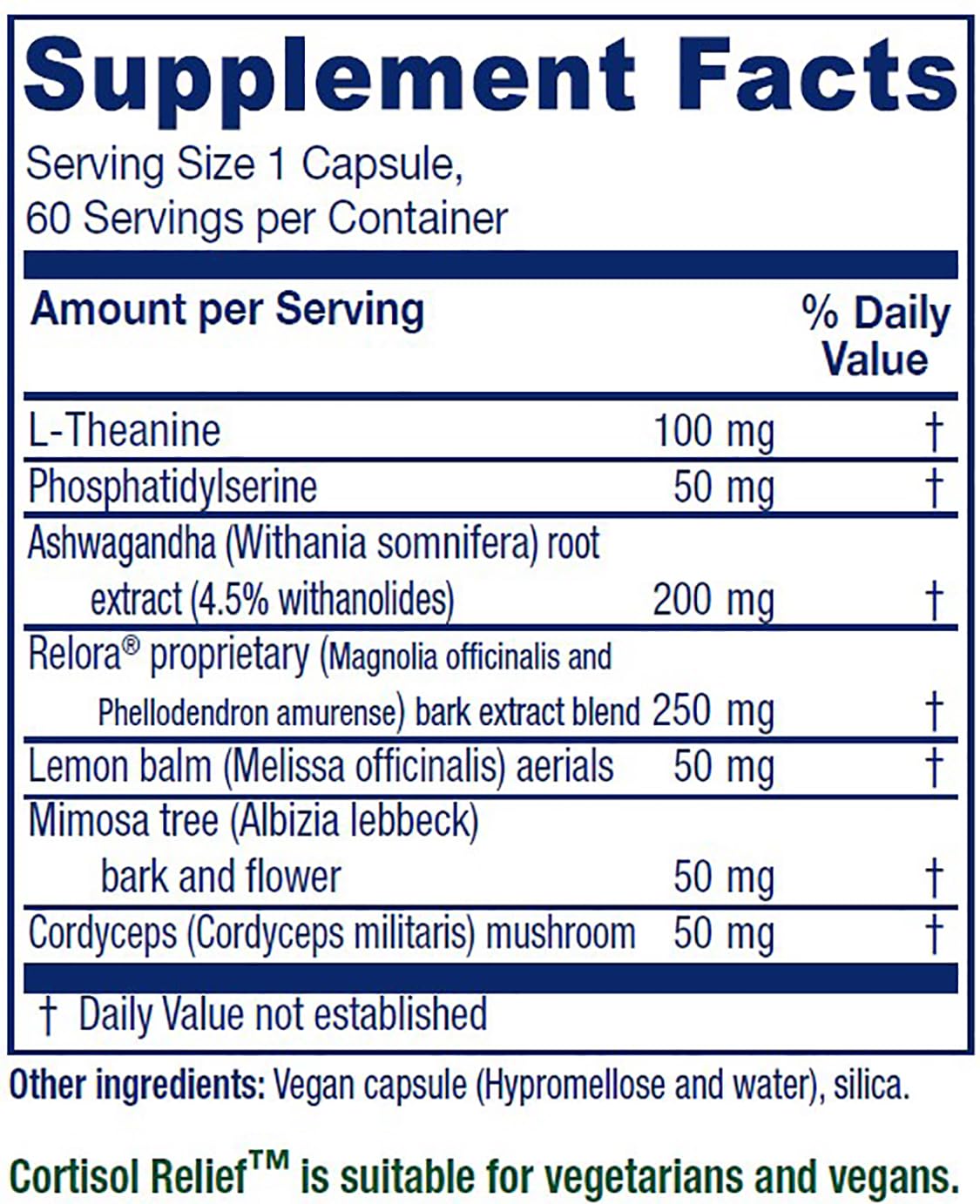 Vitanica Cortisol Relief bouteille 60 capsules, format pratique pour votre routine