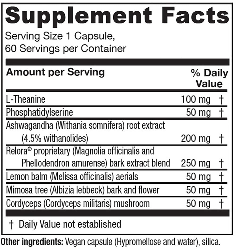 Vitanica Cortisol Relief – capsules vegan prêtes à être utilisées pour le calme quotidien.