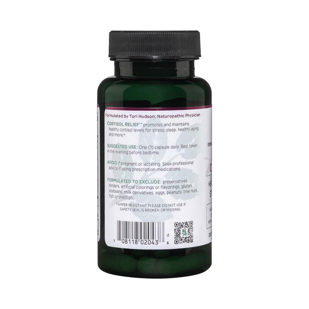 Étiquette Vitanica Cortisol Relief – ingrédients et bénéfices potentiels mis en avant.