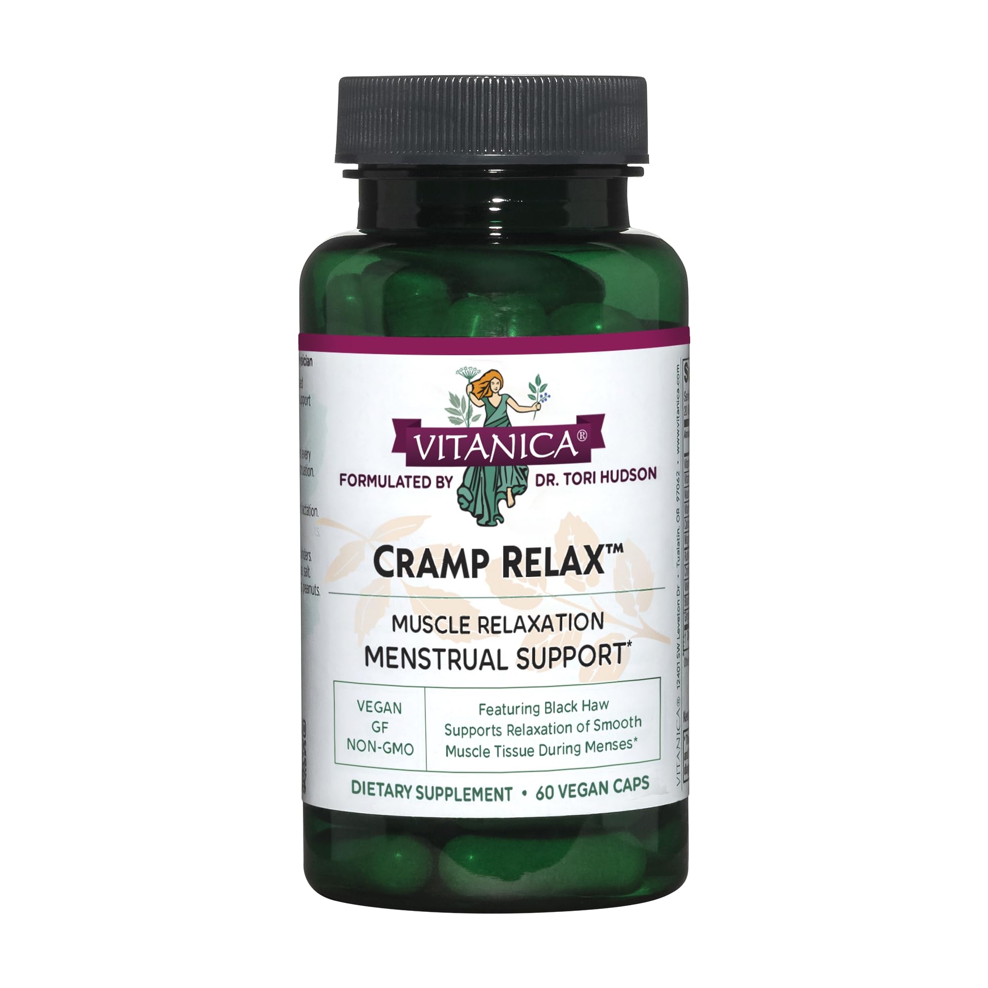 Vitanica Cramp Relax – bouteille; soutient potentiellement les crampes menstruelles et assure le confort quotidien.