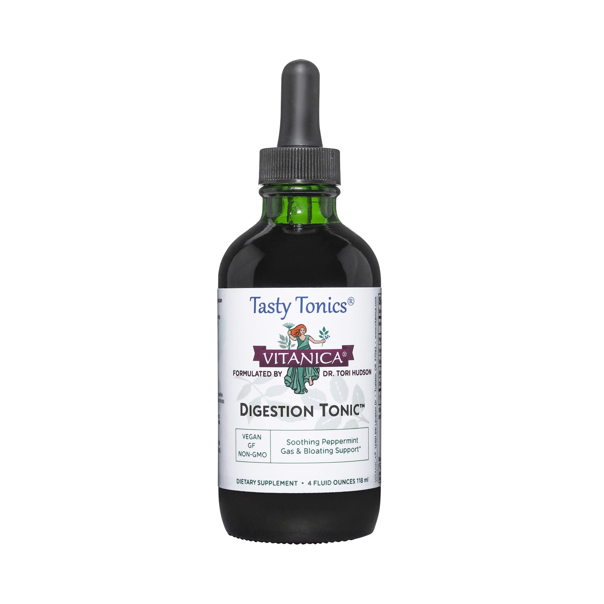 Vitanica Digestion Tonic — bouteille pratique pour apaiser gaz et ballonnements.