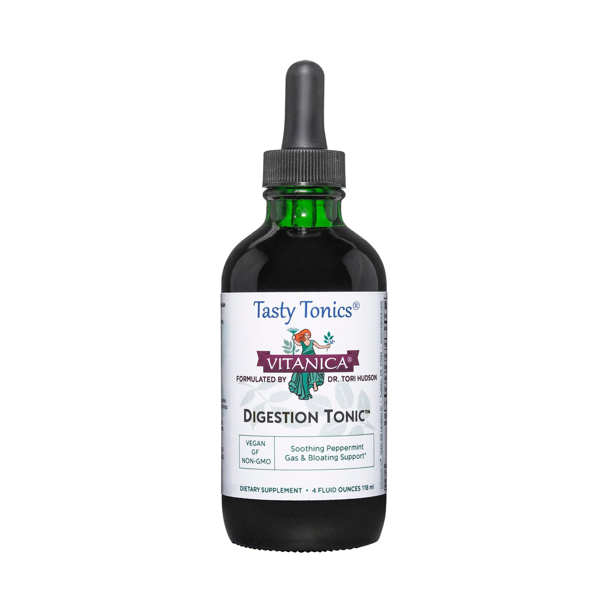 Vitanica Digestion Tonic — bouteille pratique pour apaiser gaz et ballonnements.