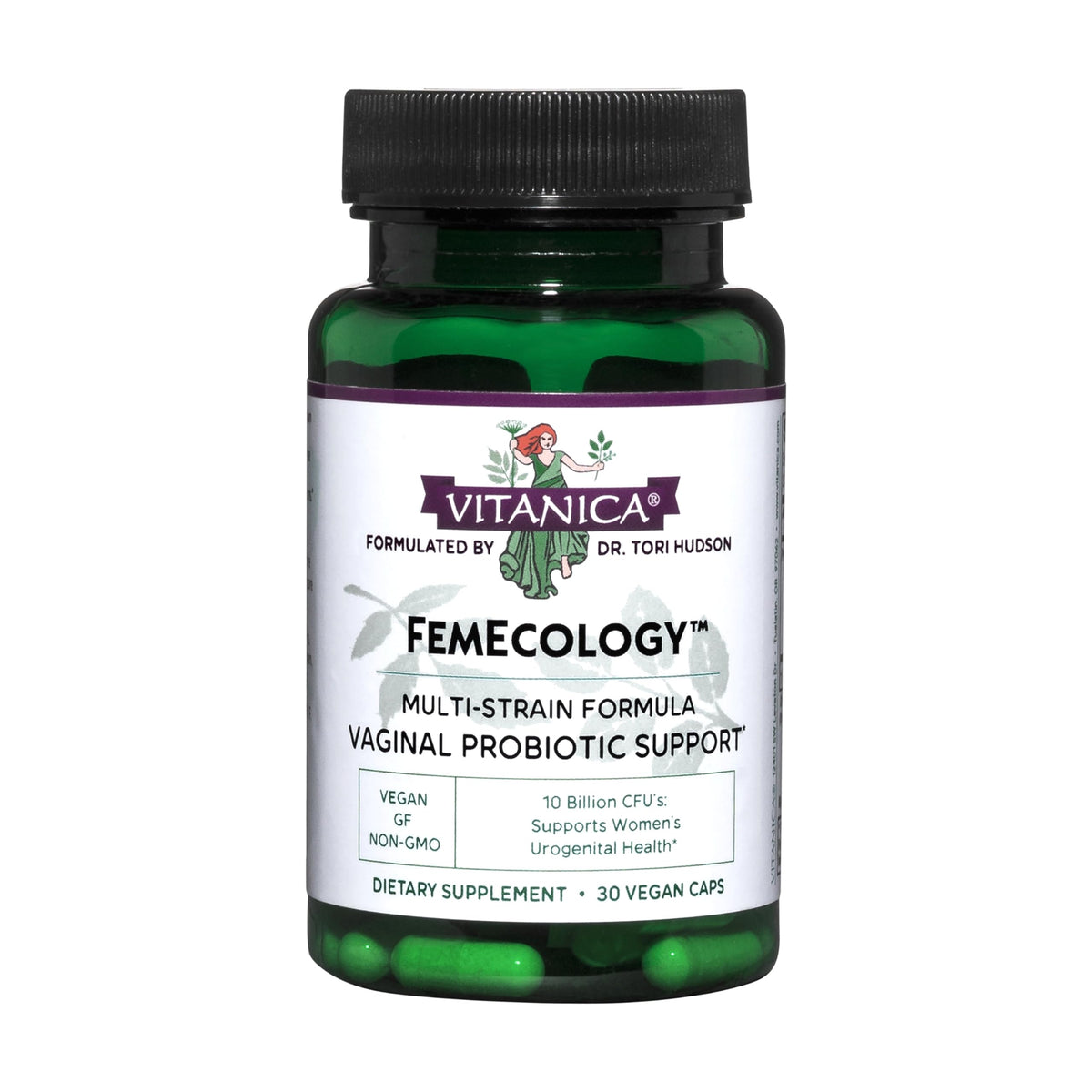 Bouteille Vitanica FemEcology – soutien potentiel à l'équilibre intime et intestinal.