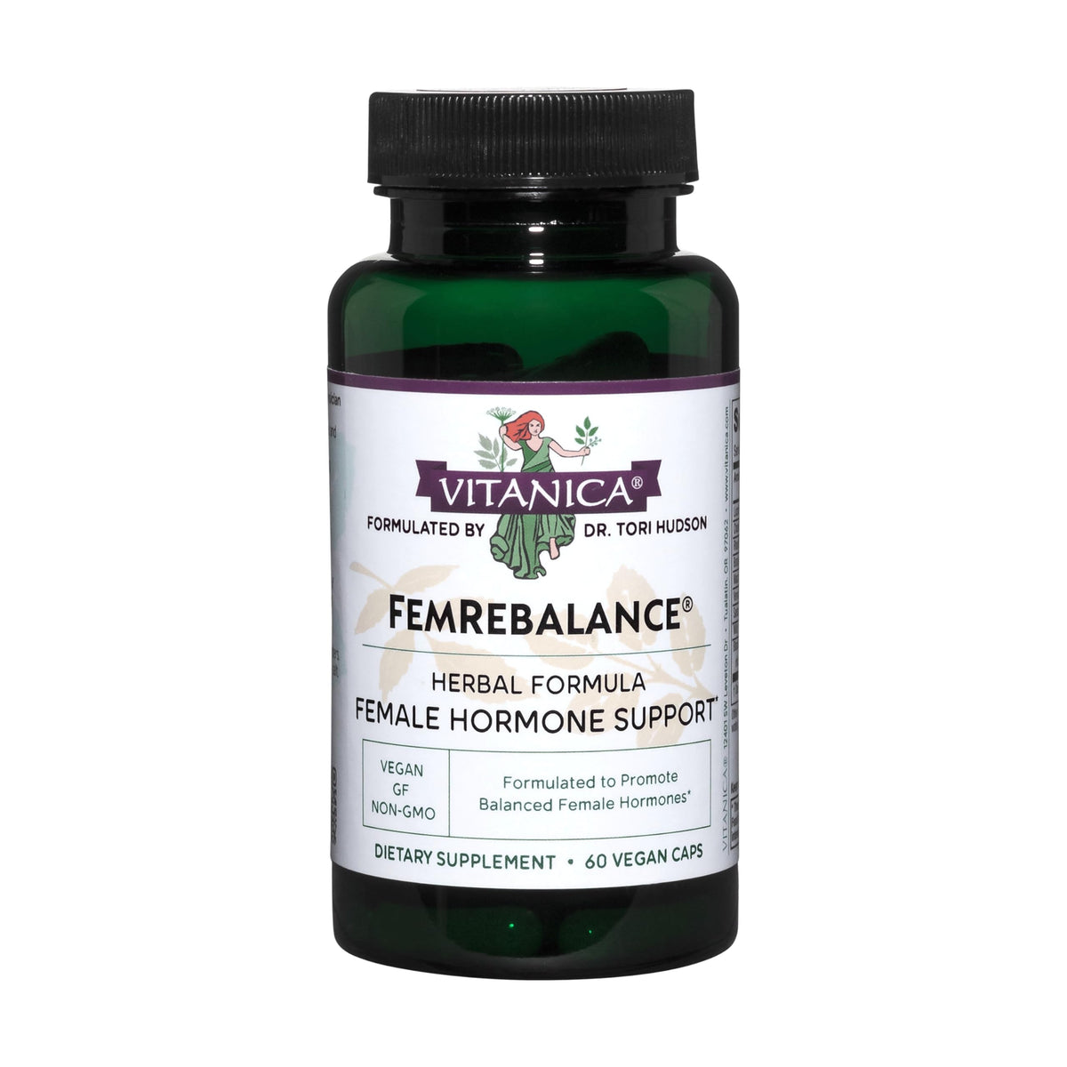 Vitanica FemRebalance bouteille montrant l emballage et la présentation naturelle.
