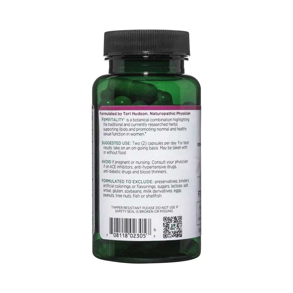 Vitanica FemVitality — emballage verso, conseils d'utilisation potentiels.
