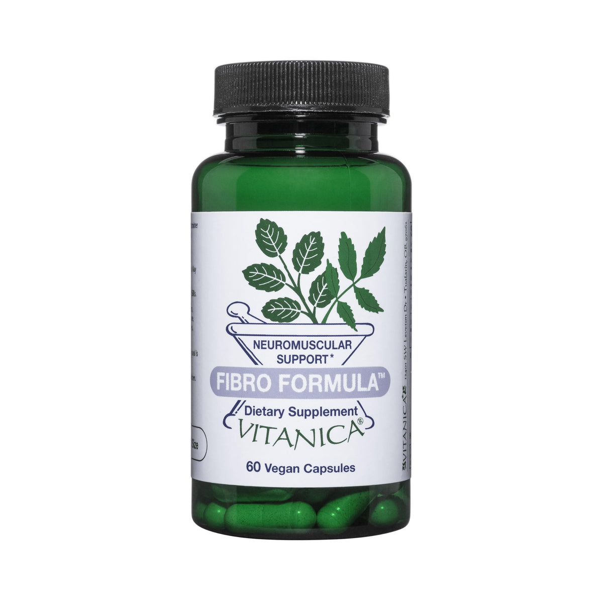 Vitanica Fibro Formula — bouteille: soutien neuromusculaire quotidien.