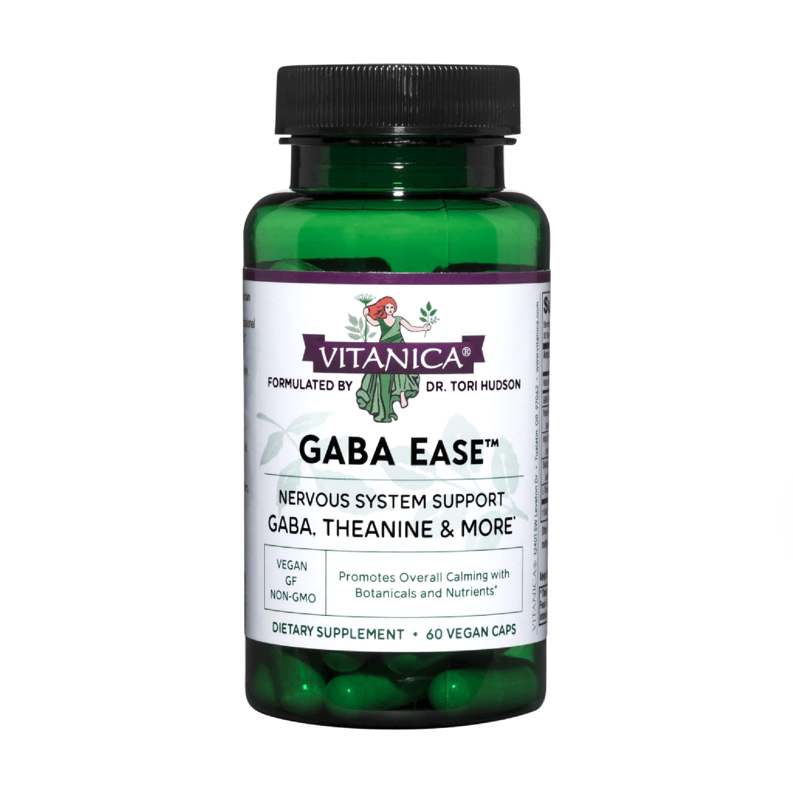 GABA Ease de Vitanica en bouteille, facilite la relaxation occasionnelle et le calme naturel.