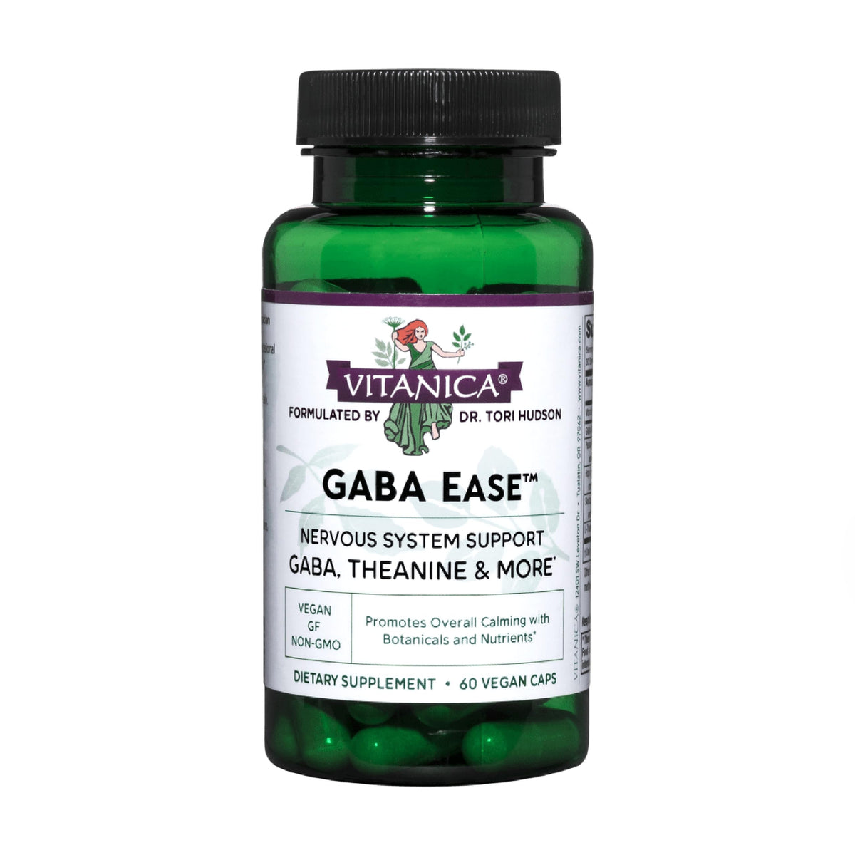 GABA Ease de Vitanica en bouteille, facilite la relaxation occasionnelle et le calme naturel.