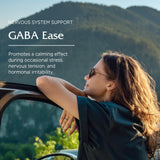 GABA Ease – étiquette lisible, présentation des usages calmes et l'apport vegan.