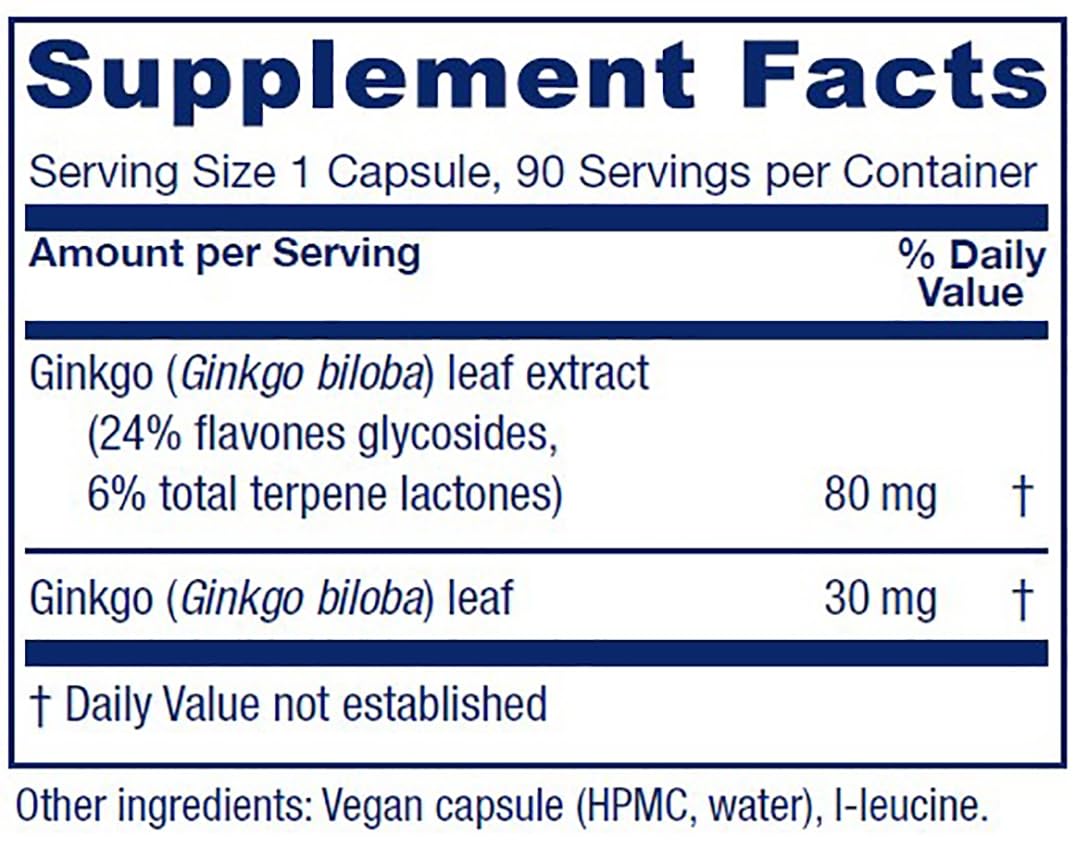 Vitanica Ginkgo Pro – etiquette verte indiquant vegan et sans OGM