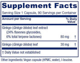 Vitanica Ginkgo Pro – etiquette verte indiquant vegan et sans OGM