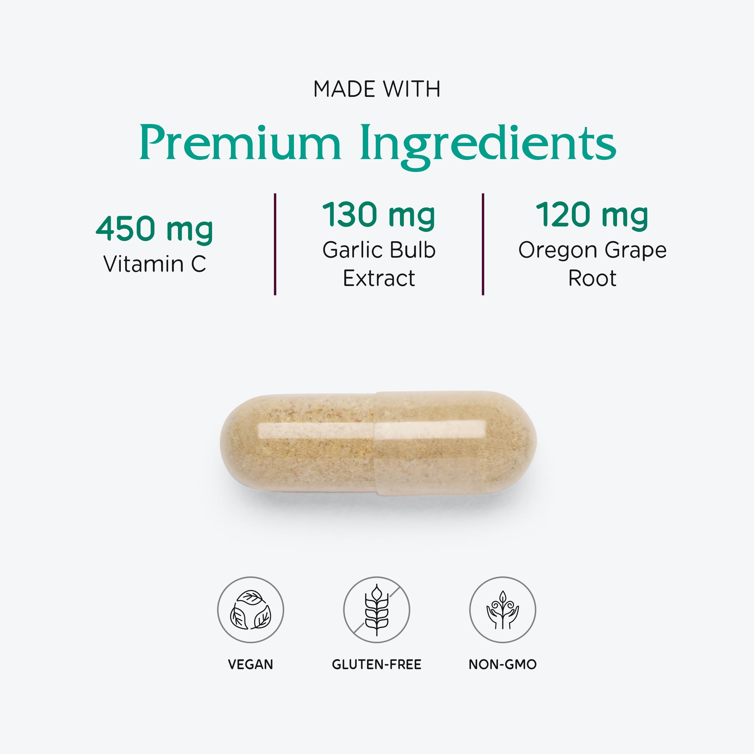 Ingrédients végétaux et nutriments présents dans la formule.