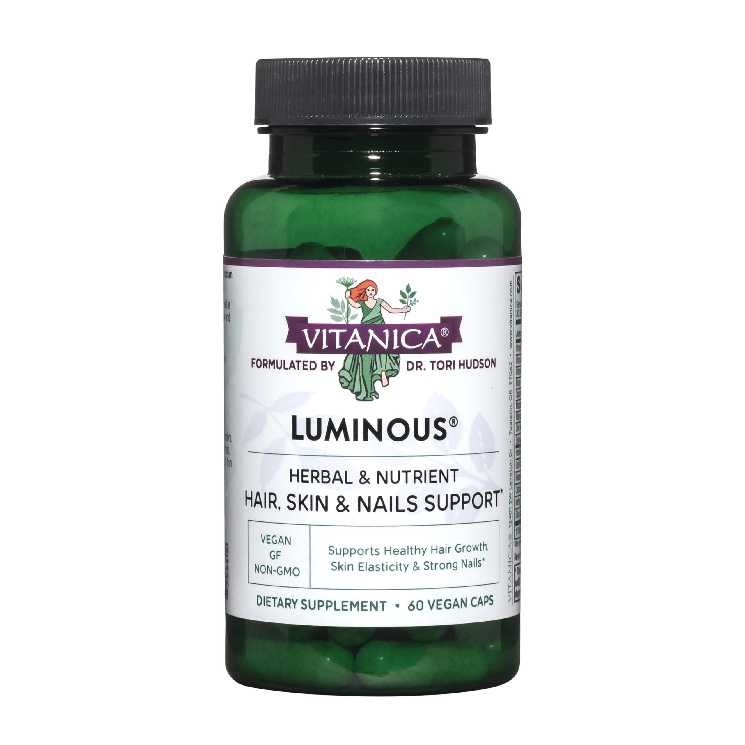 Vitanica Luminous bouteille – soutien potentiel pour cheveux et peau éclatante.