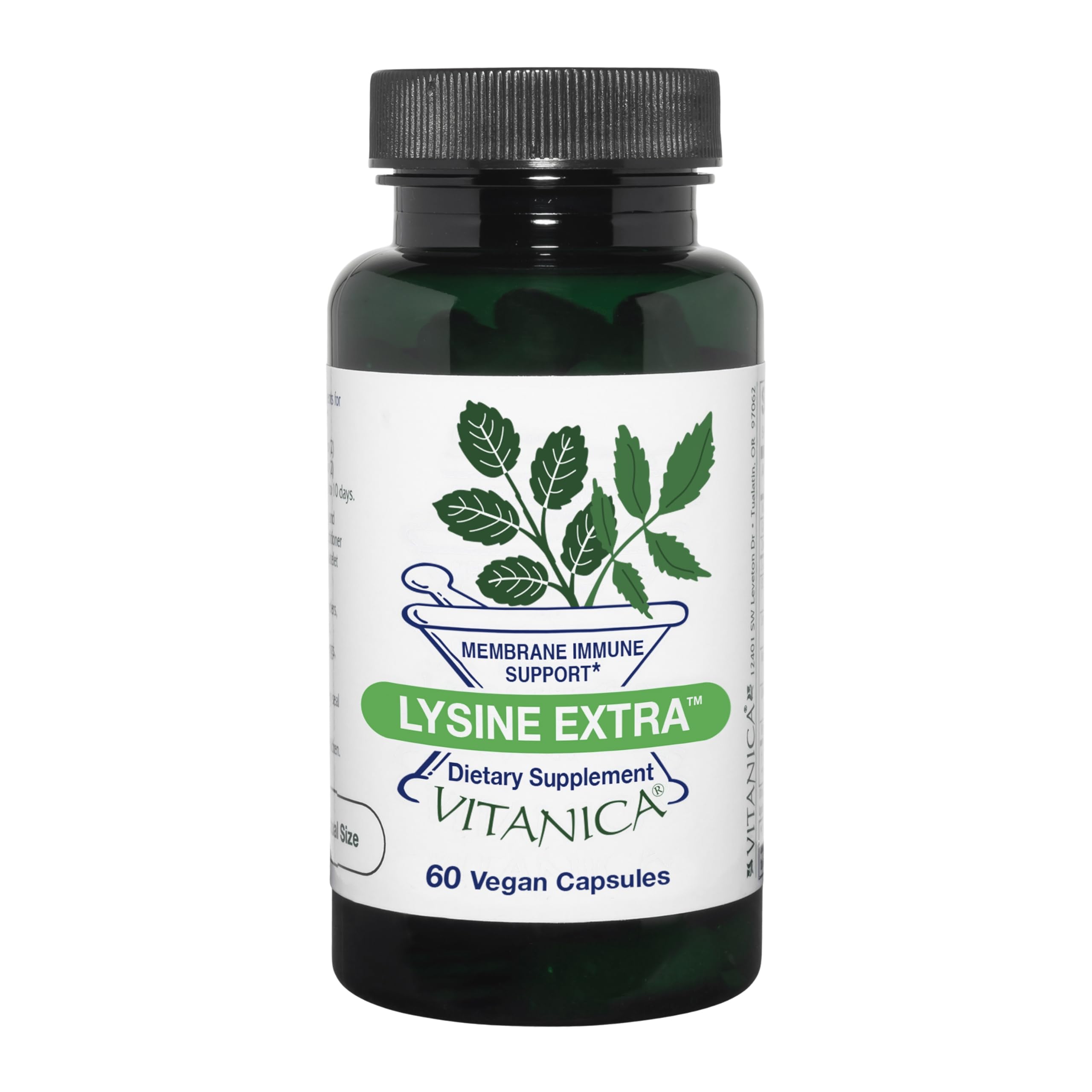 Vitanica Lysine Extra — bouteille et capsules, soutien potentiel au système immunitaire.
