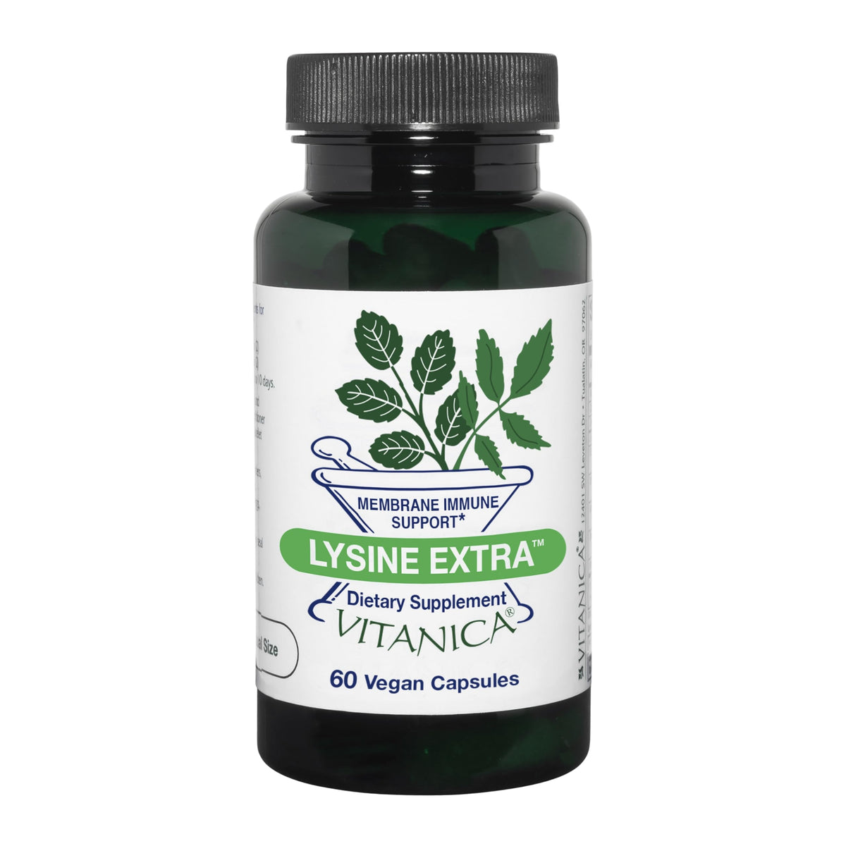 Vitanica Lysine Extra — bouteille et capsules, soutien potentiel au système immunitaire.