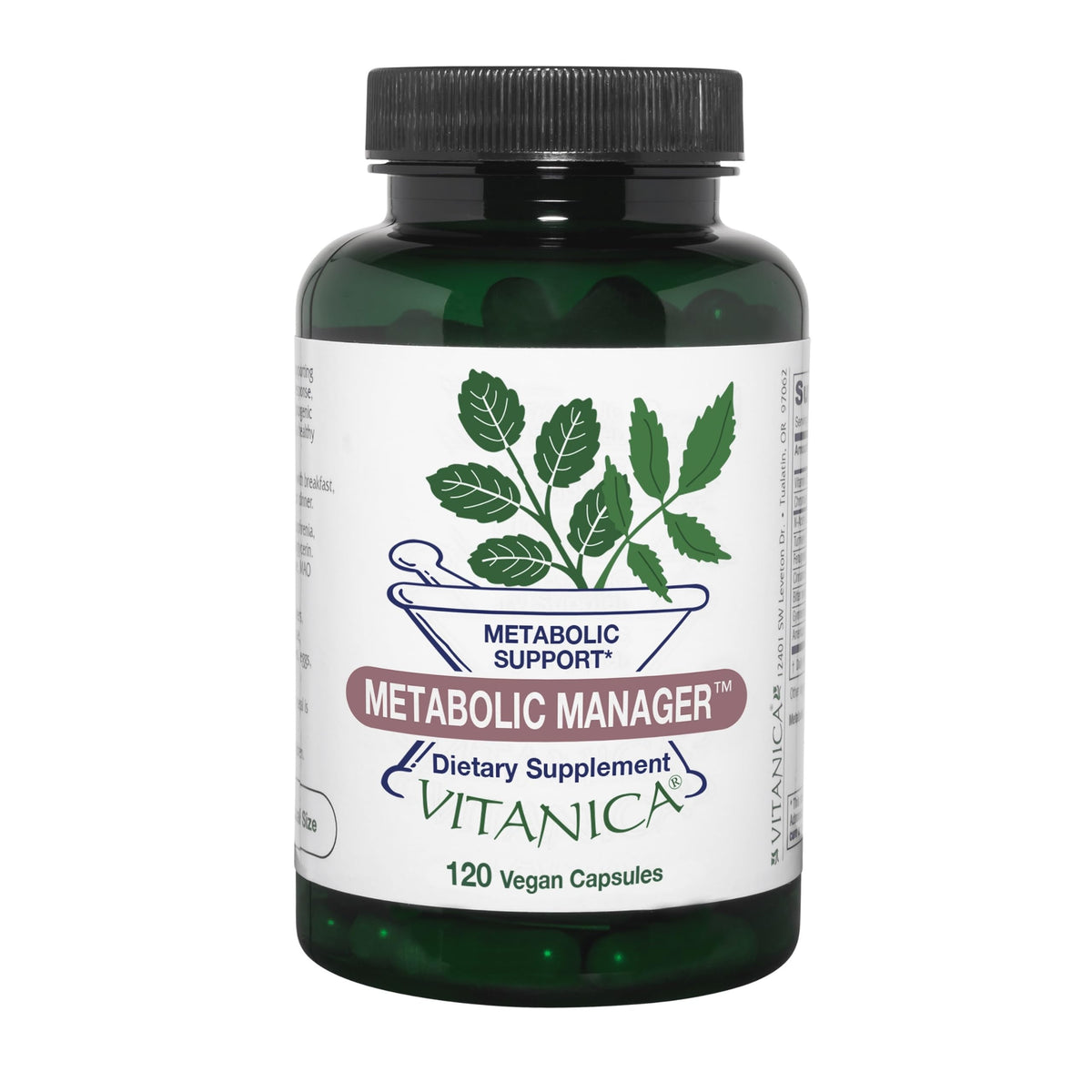 Vitanica Metabolic Manager – bouteille et capsules pour une routine quotidienne de soutien métabolique.