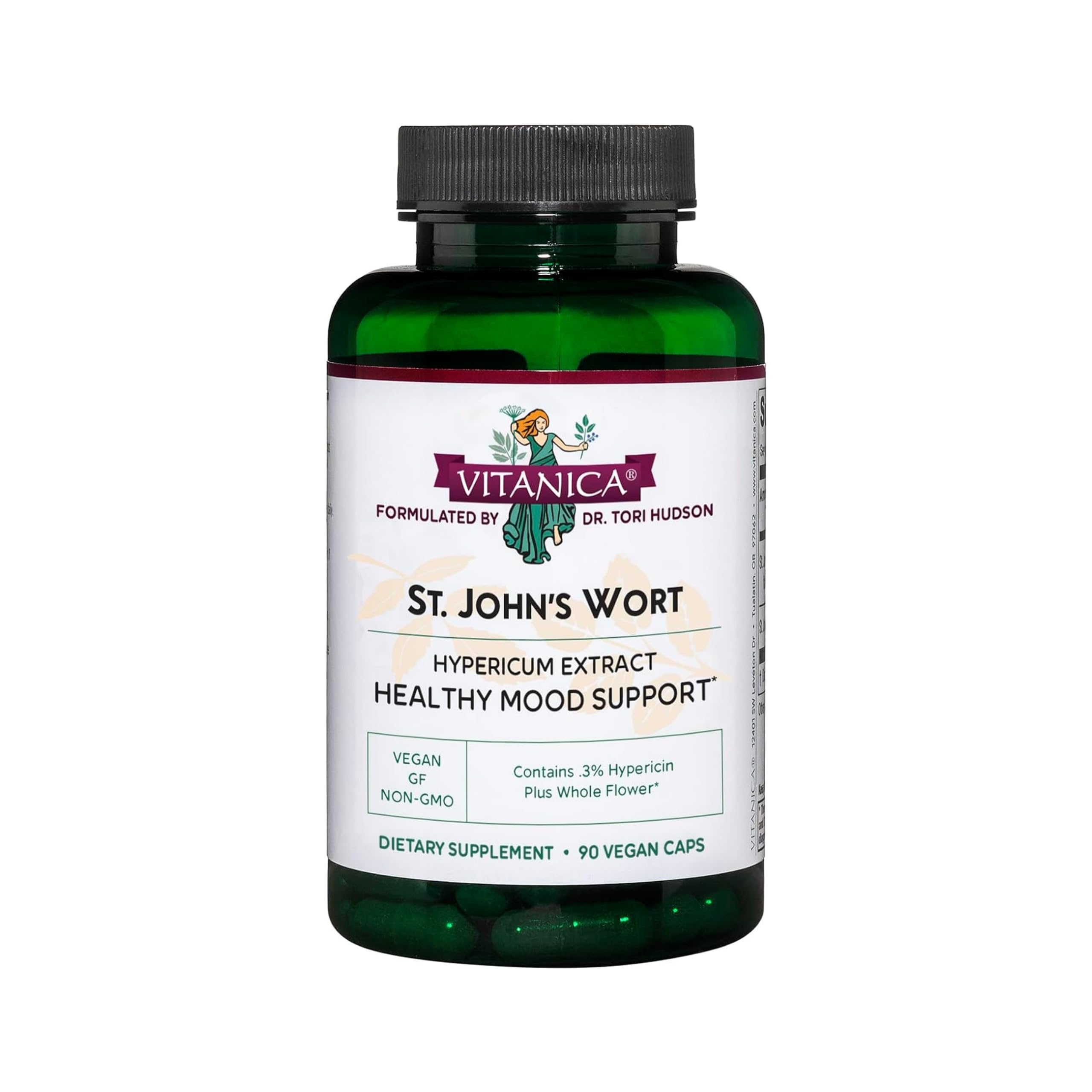 Capsules Vitanica Millepertuis visibles, soutien potentiel de l'humeur et de l'équilibre émotionnel.
