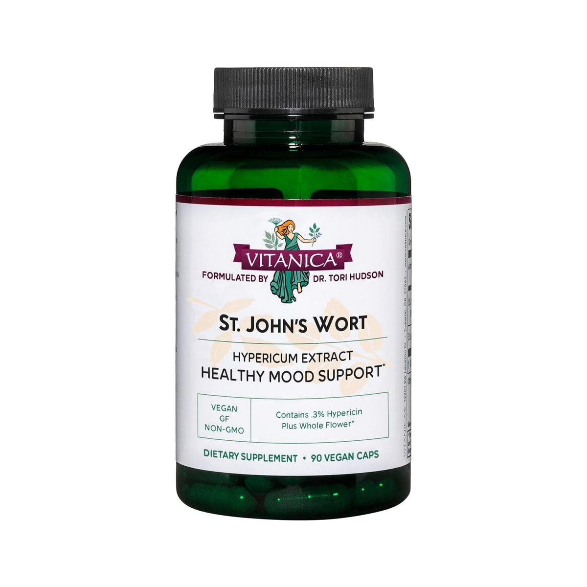 Capsules Vitanica Millepertuis visibles, soutien potentiel de l'humeur et de l'équilibre émotionnel.