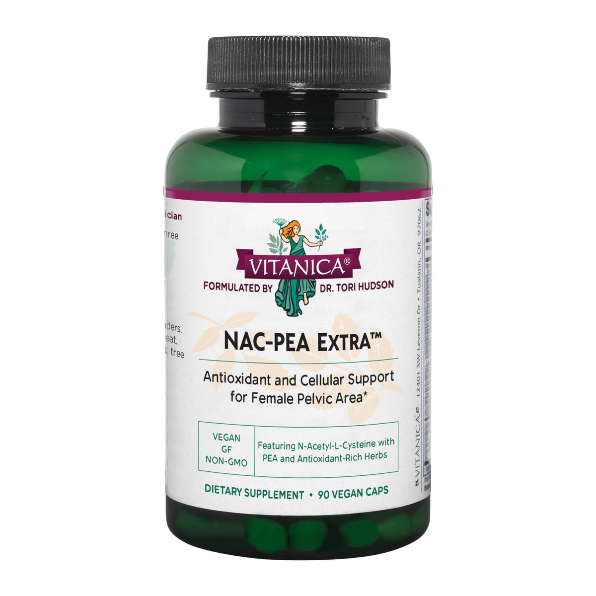 Capsules Vitanica NAC-PEA Extra dans une bouteille, soutien potentiel de l'immunité et des tissus.