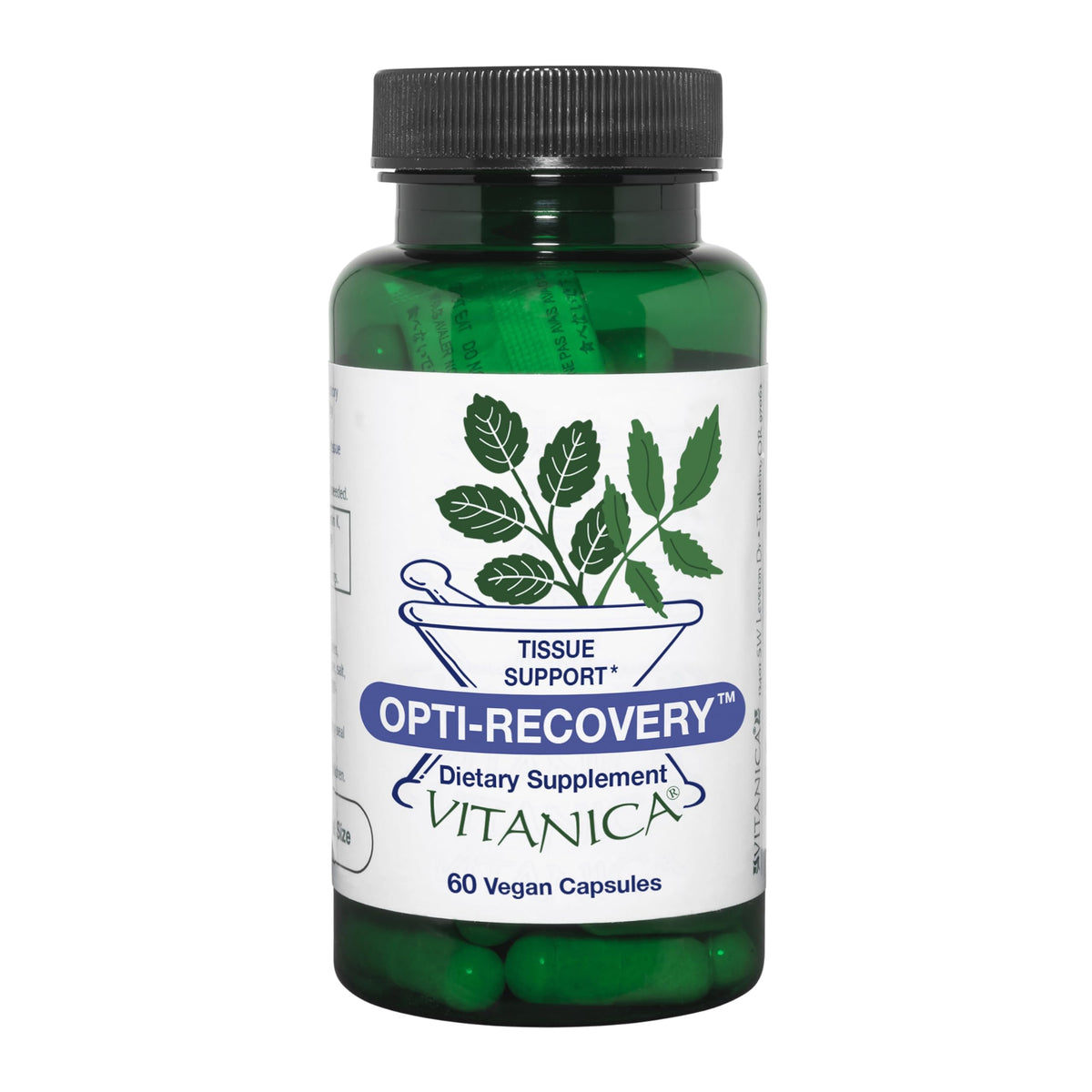 Vitanica Opti-Recovery : bouteille et emballage visibles, soutien post‑op potentiel et nutritionnel.