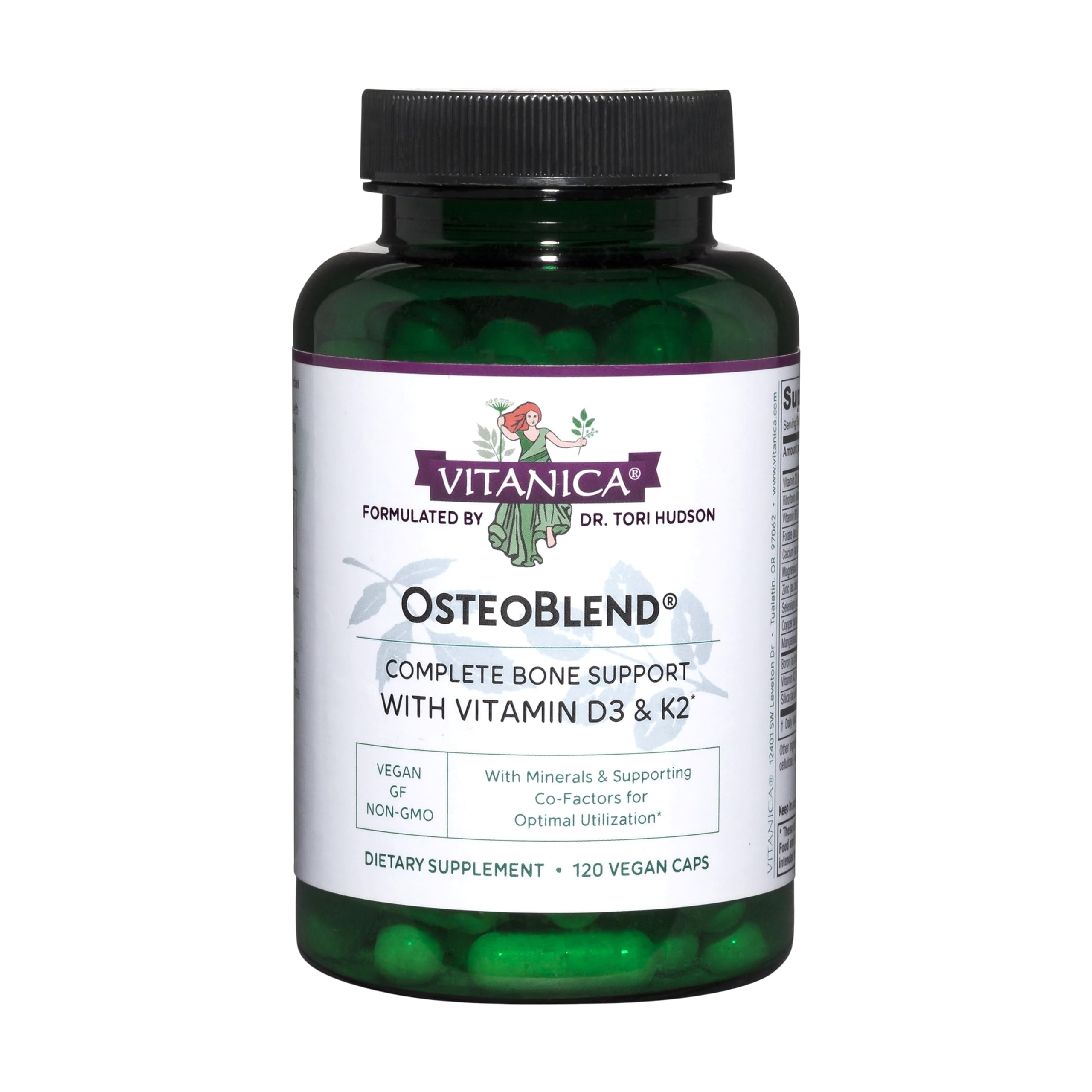 Vitanica OsteoBlend bouteille montrant le soutien osseux potentiel.