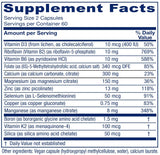 Étiquette Vitanica OsteoBlend montrant les informations clés et les utilisations potentielles.