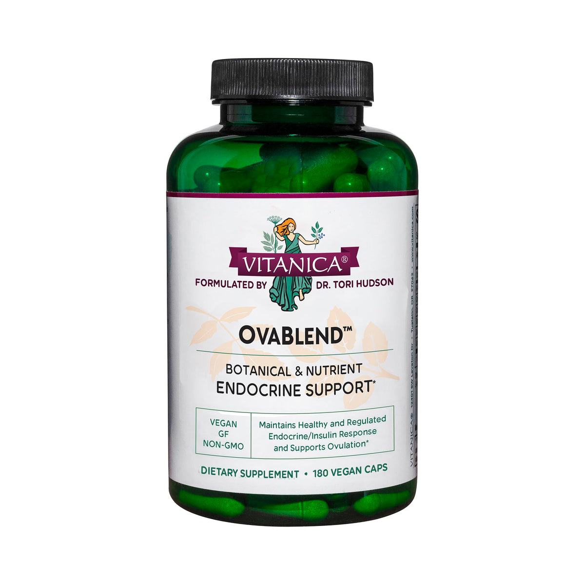 Vitanica OvaBlend en bouteille, équilibre hormonal potentiel chez la femme
