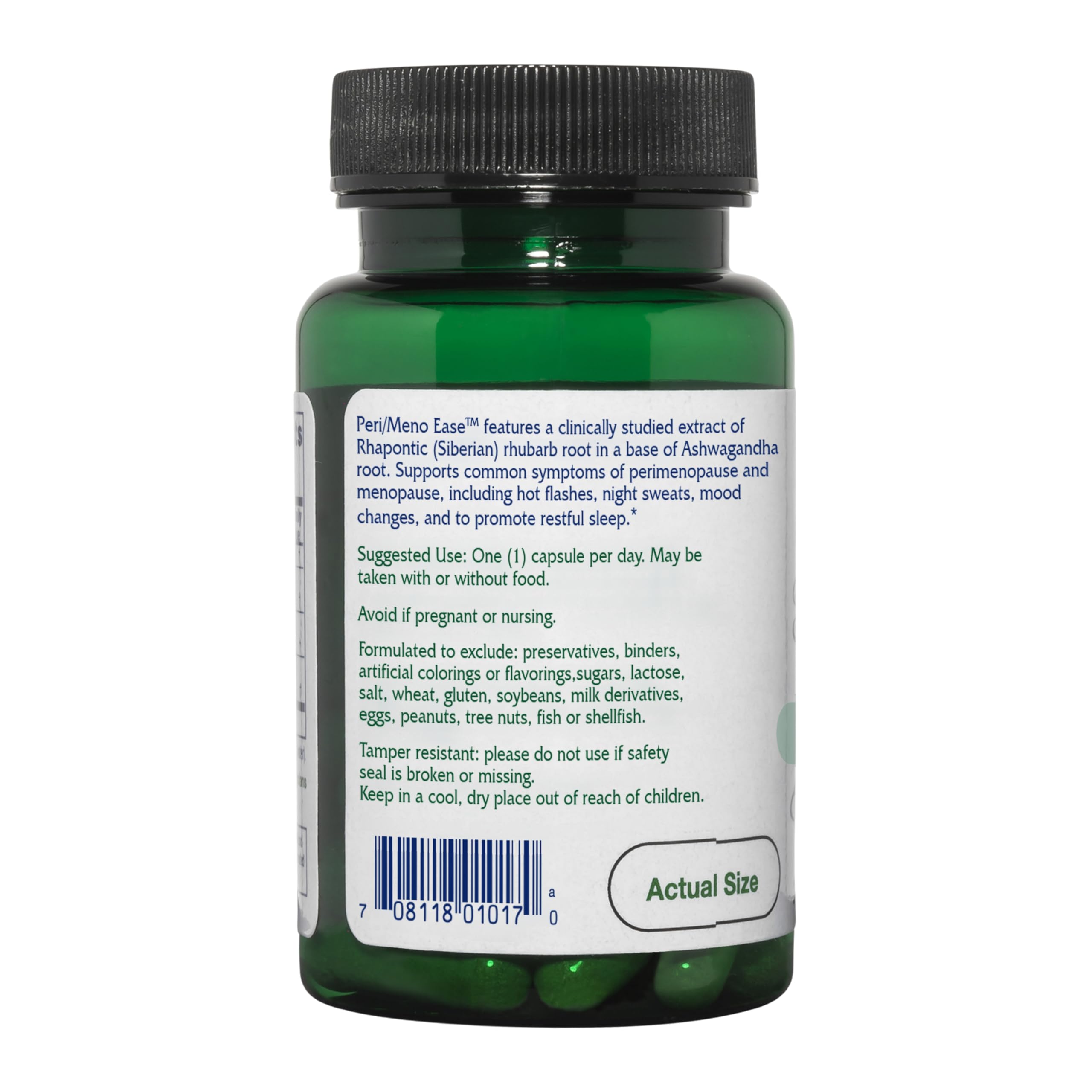 Vitanica Peri/Meno Ease – Boîte produit et conseils pour soutenir bouffées et sommeil.