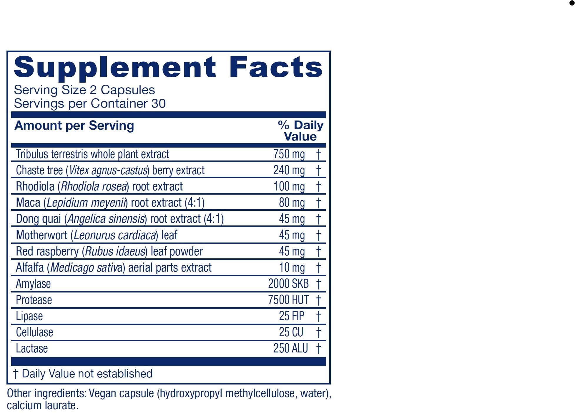 Vitanica Pregnancy Prep emballage extérieur: liste d’ingrédients à base de plantes.