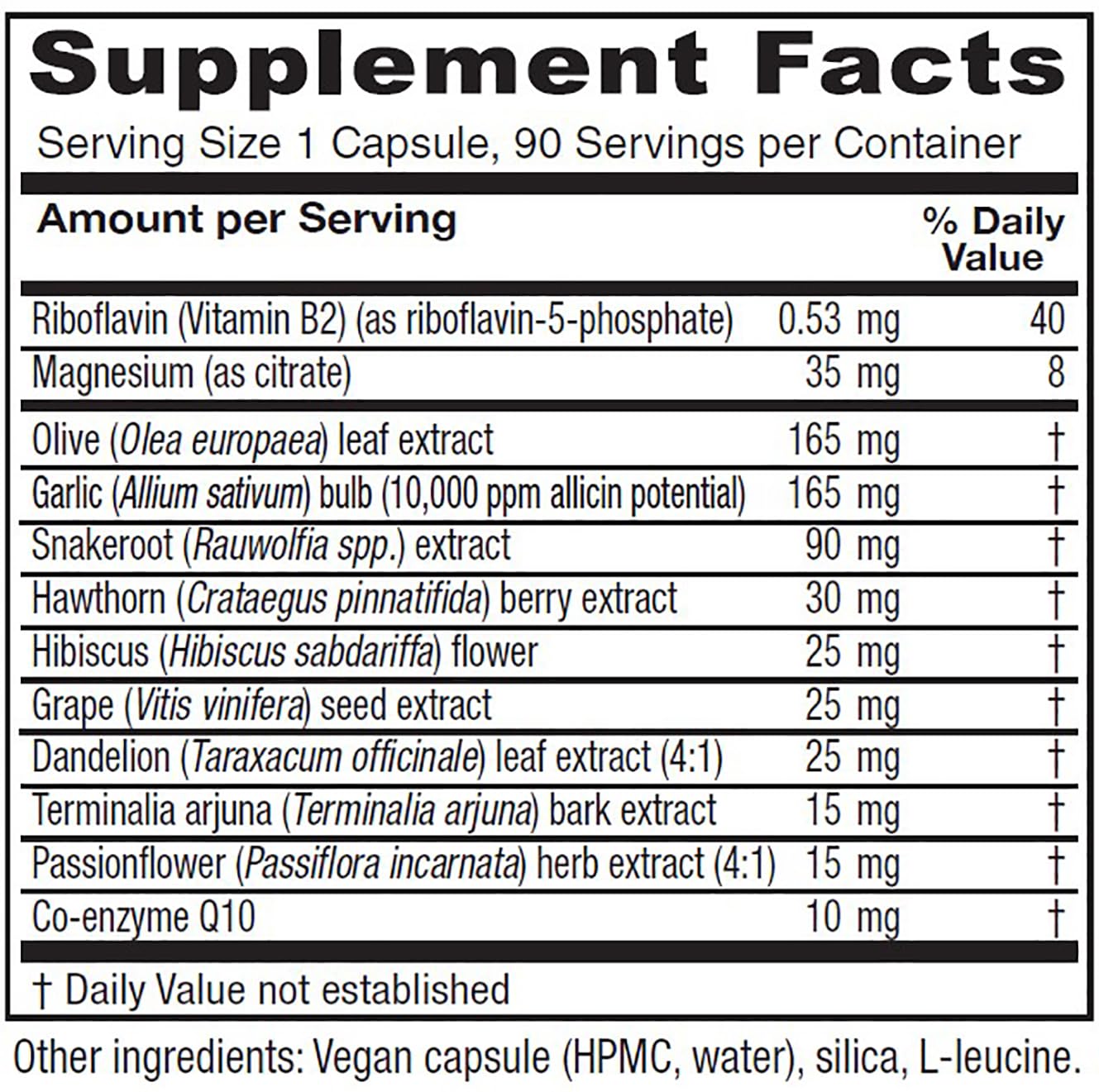 Étiquette Vitanica Rauwolfia Extra montrant capsules et ingrédients naturels.