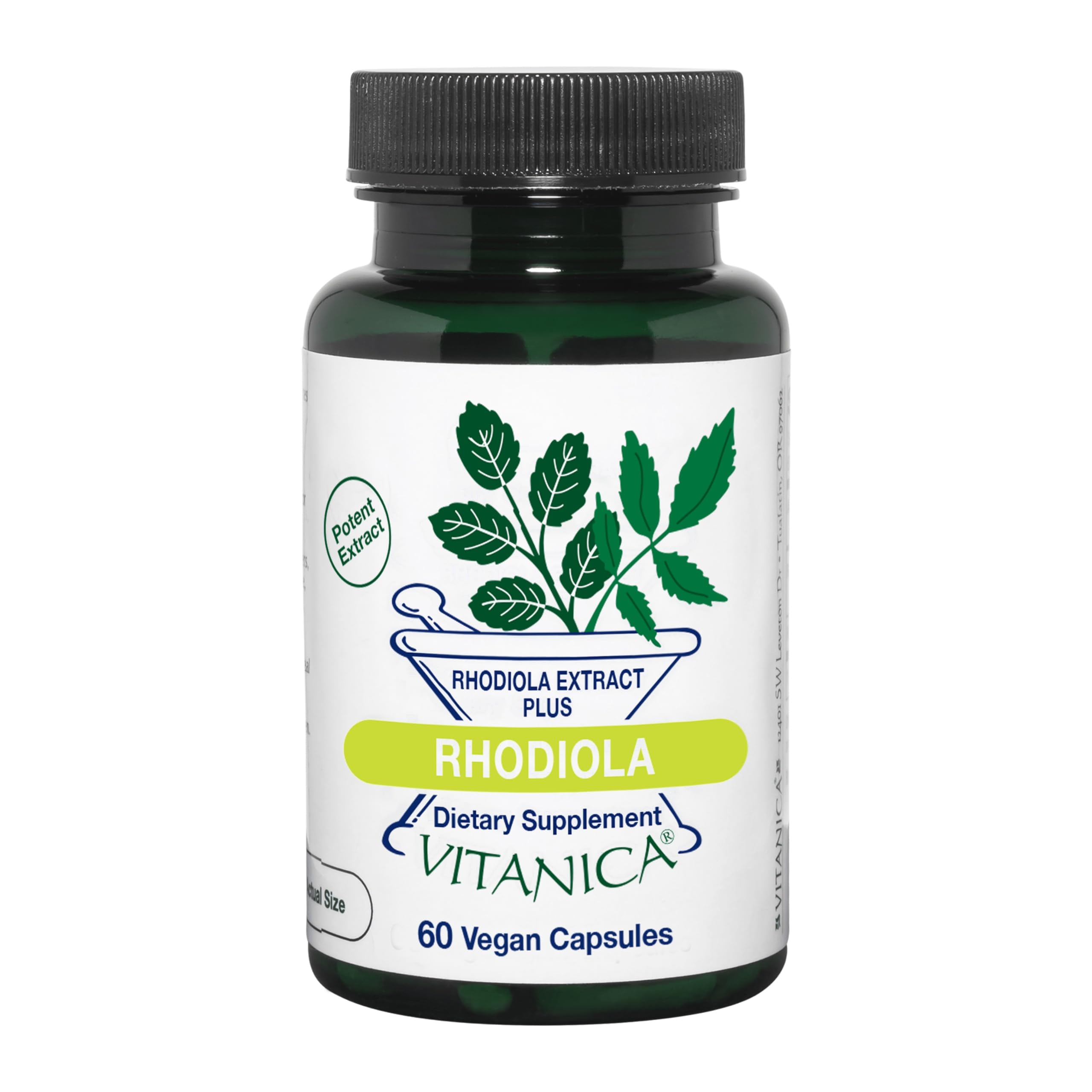 Vitanica Rhodiola Extrait 200 mg: bouteille montrée, soutien énergie durable.