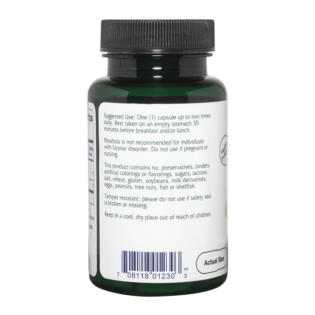 Vitanica Rhodiola Extrait 200 mg: étiquette produit affichée.