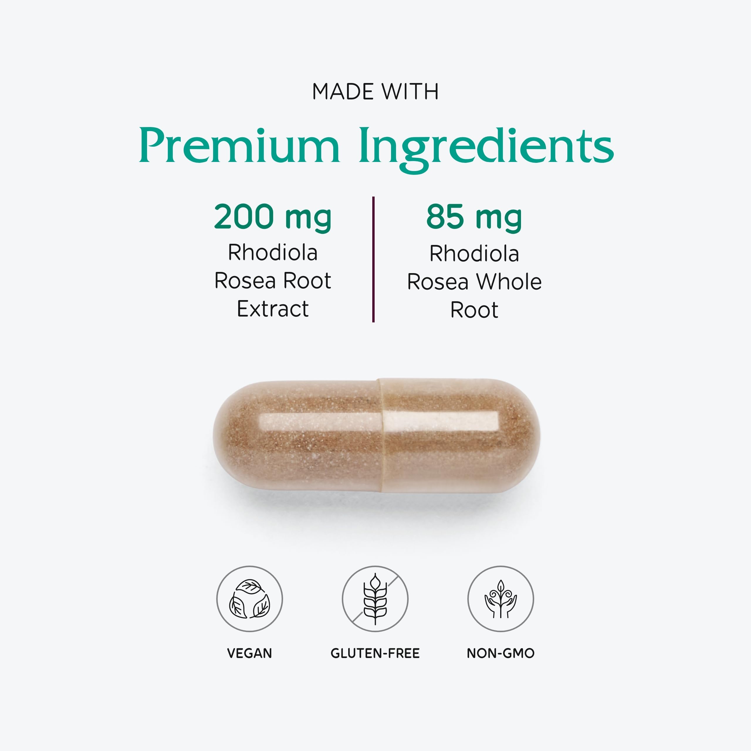 Capsules Vitanica Rhodiola Rosea ouvertes, aperçu facile à prendre.