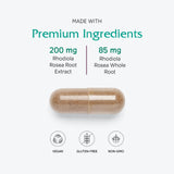 Capsules Vitanica Rhodiola Rosea ouvertes, aperçu facile à prendre.