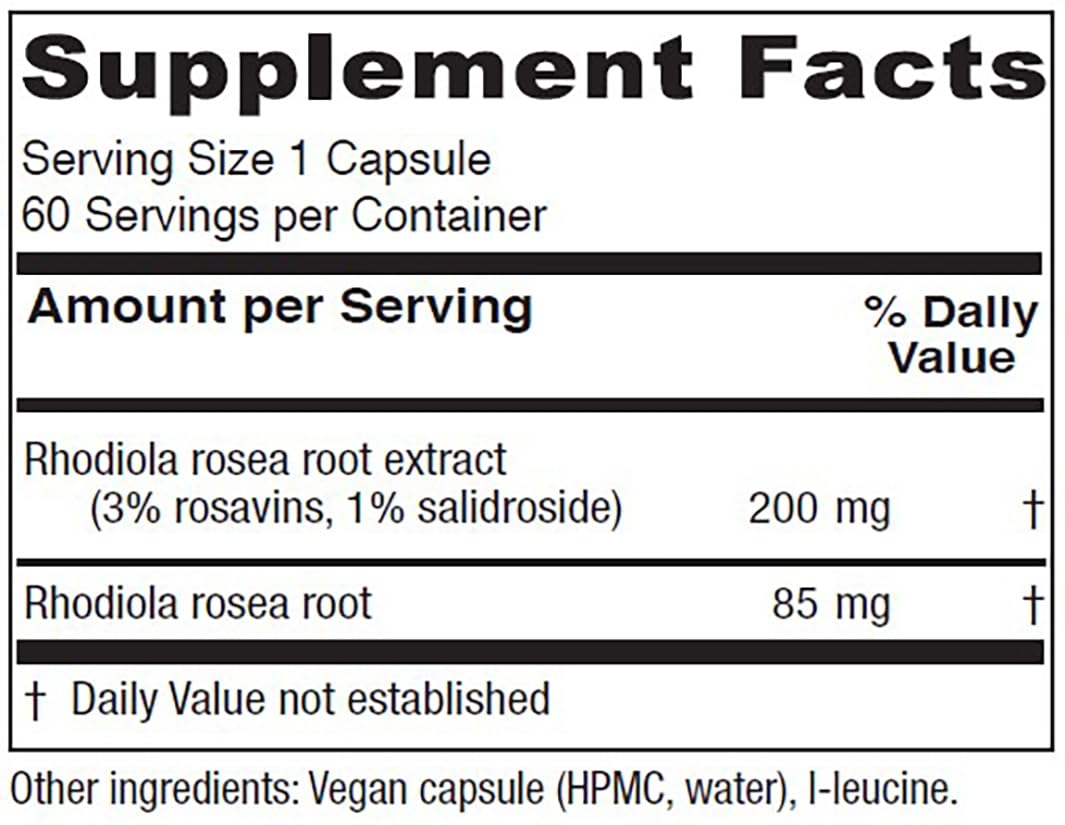 Bouteille Vitanica Rhodiola Rosea, format pratique pour l'utilisation quotidienne.
