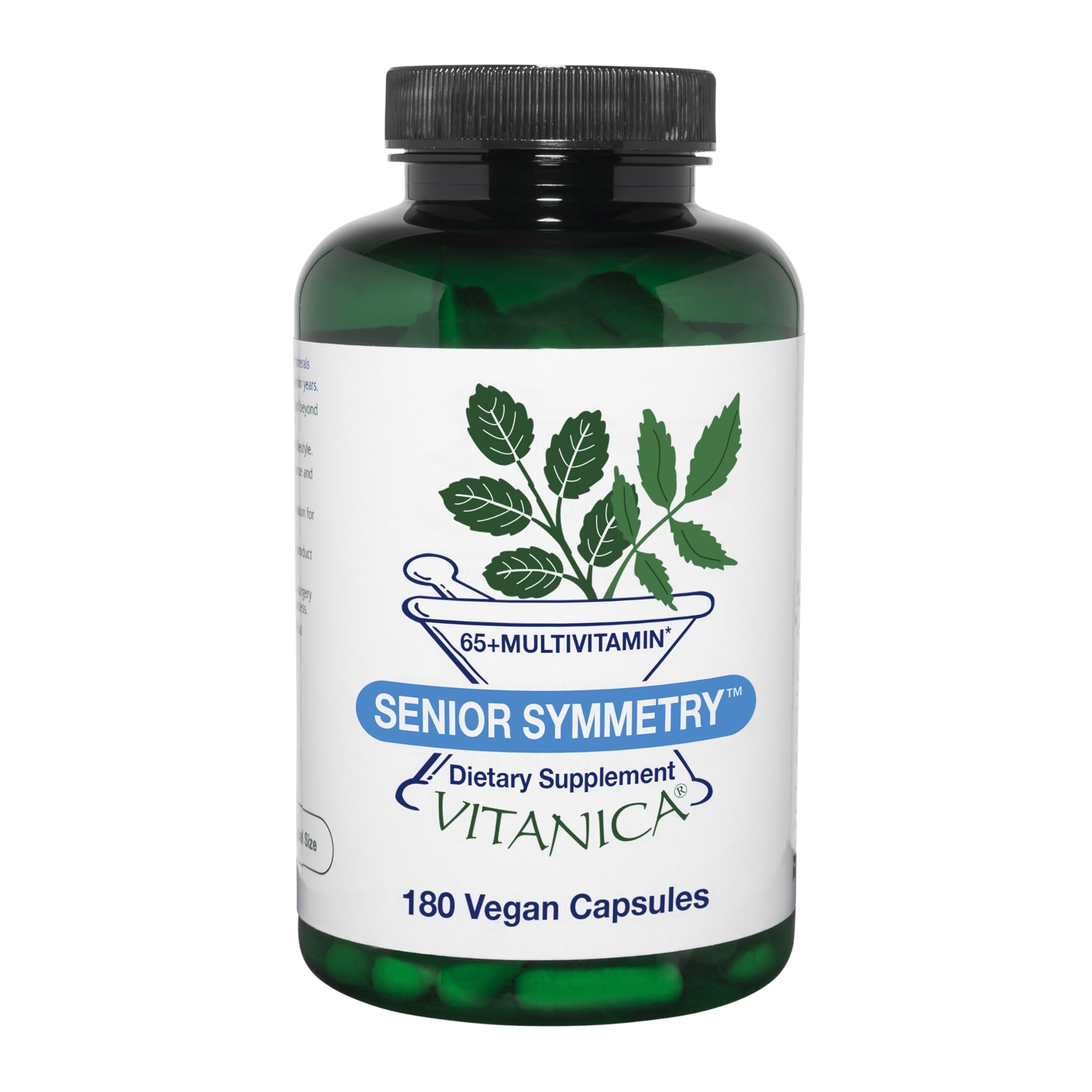 Vitanica Senior Symmetry, bouteille de gélules, présentation complète pour 65 ans et plus.
