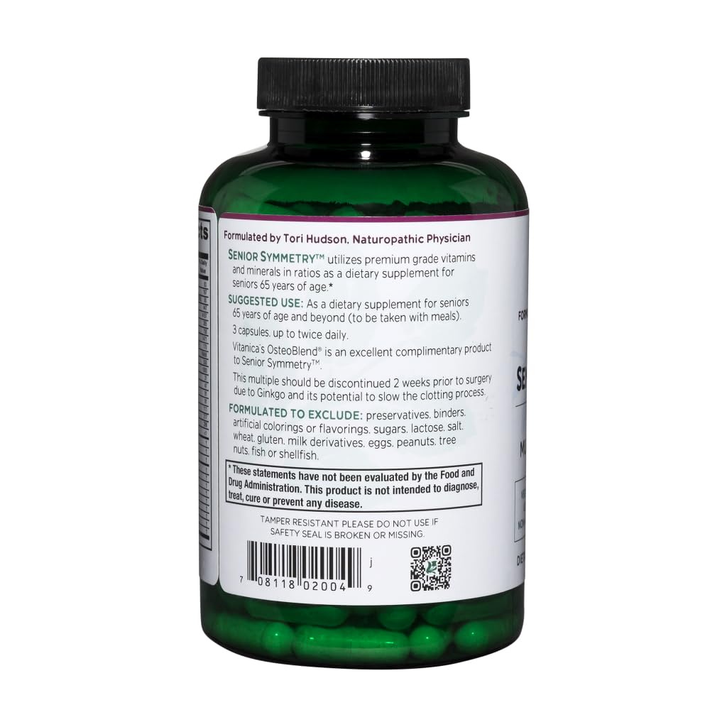 Ingrédients naturels et extraits botaniques utilisés dans Vitanica Senior Symmetry.