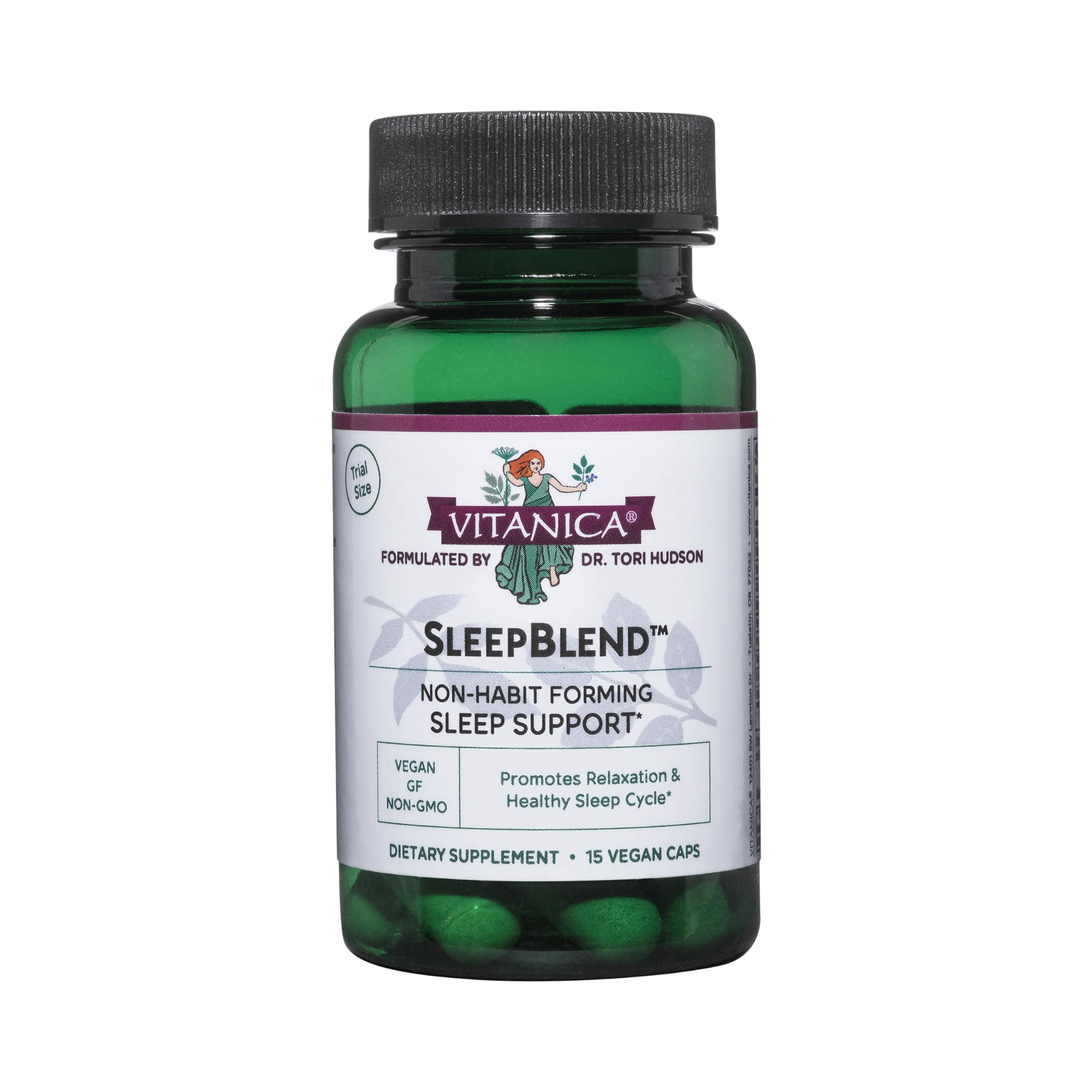 Vitanica SleepBlend sur la bouteille du produit, soutien potentiel au sommeil.