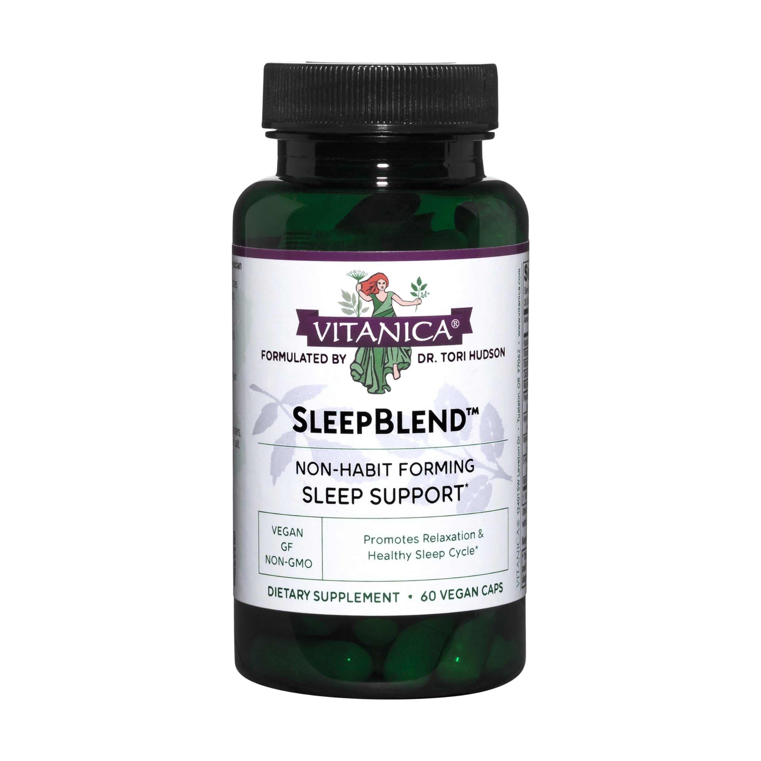 Vitanica Sleepblend: bouteille dans un cadre chaleureux, soutien discret au cycle de sommeil.