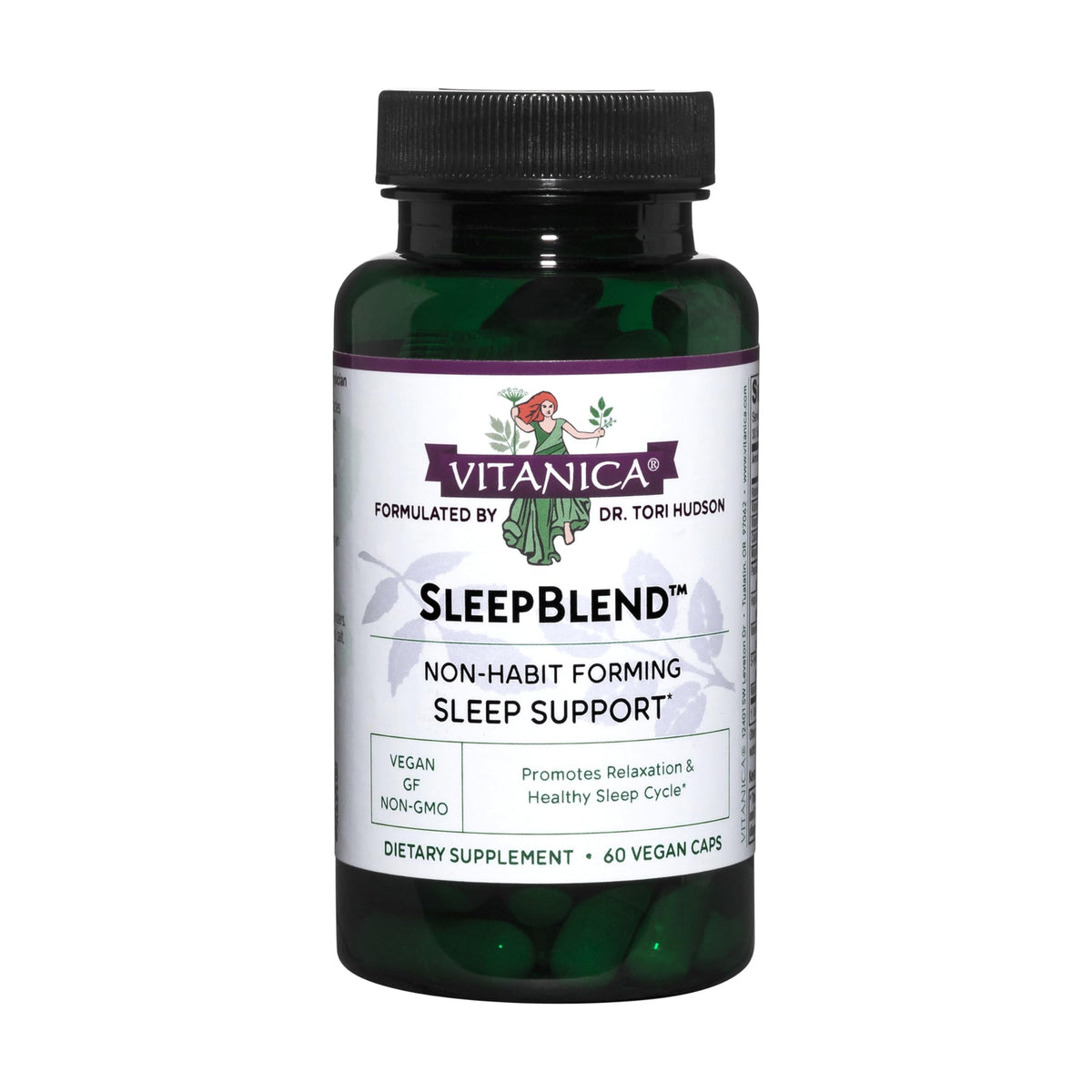Vitanica Sleepblend: bouteille dans un cadre chaleureux, soutien discret au cycle de sommeil.