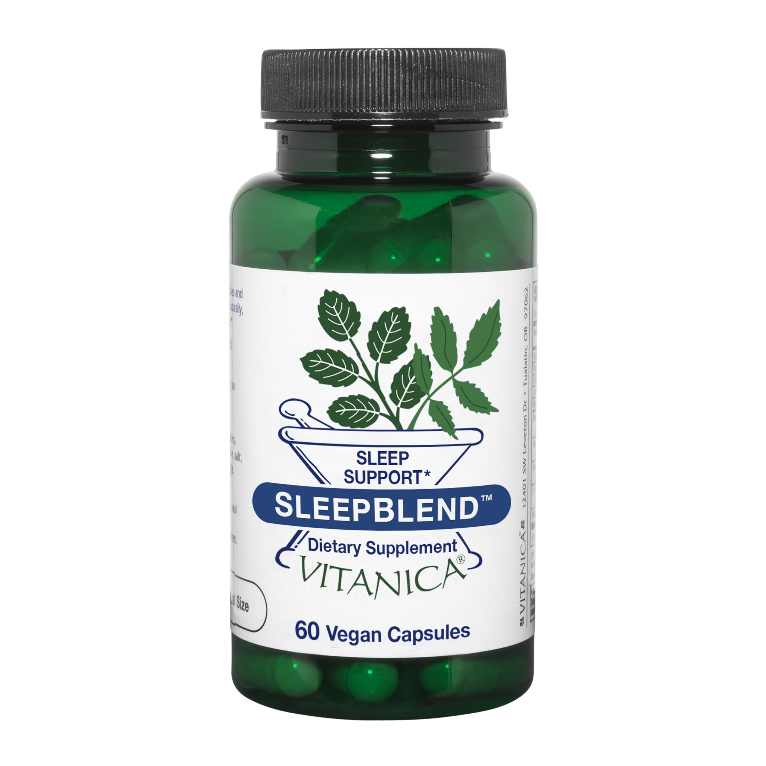 Vitanica Sleepblend présentées dans la bouteille avec ses capsules pour le sommeil naturel