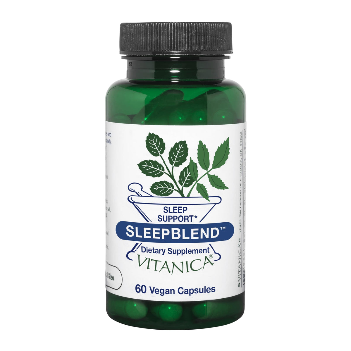 Vitanica Sleepblend présentées dans la bouteille avec ses capsules pour le sommeil naturel