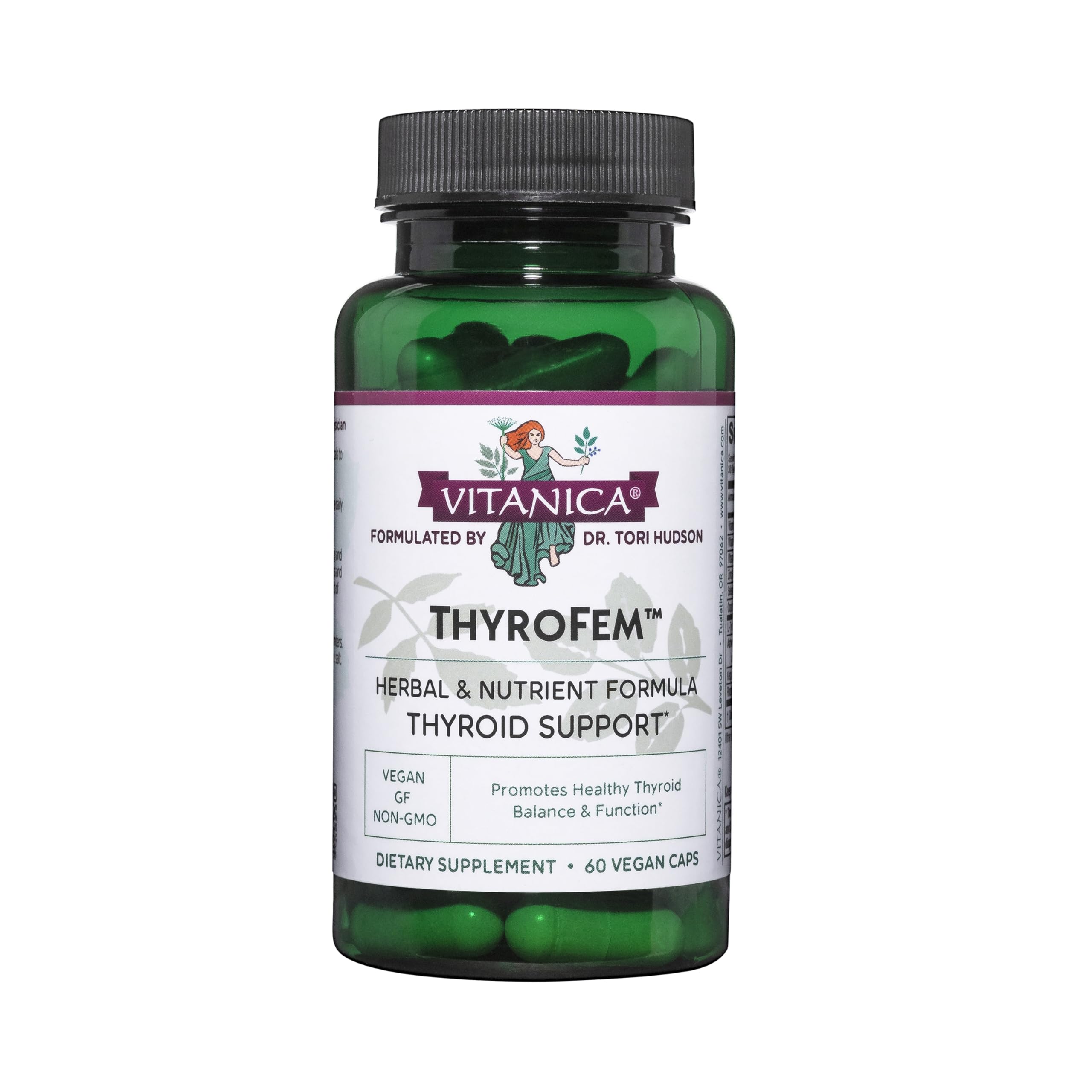 Bouteille Vitanica ThyroFem de 60 capsules, format pratique pour usage quotidien.