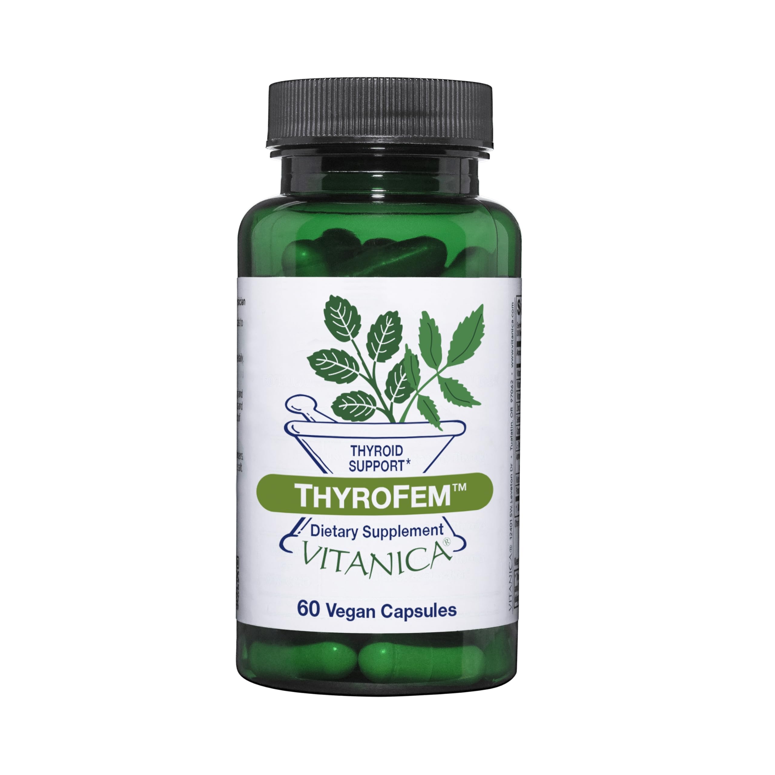 Vitanica ThyroFem bouteille, soutien potentiel à la fonction thyroïdienne au quotidien.