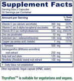 Étiquette ThyroFem affichant les ingrédients et les nutriments clés.